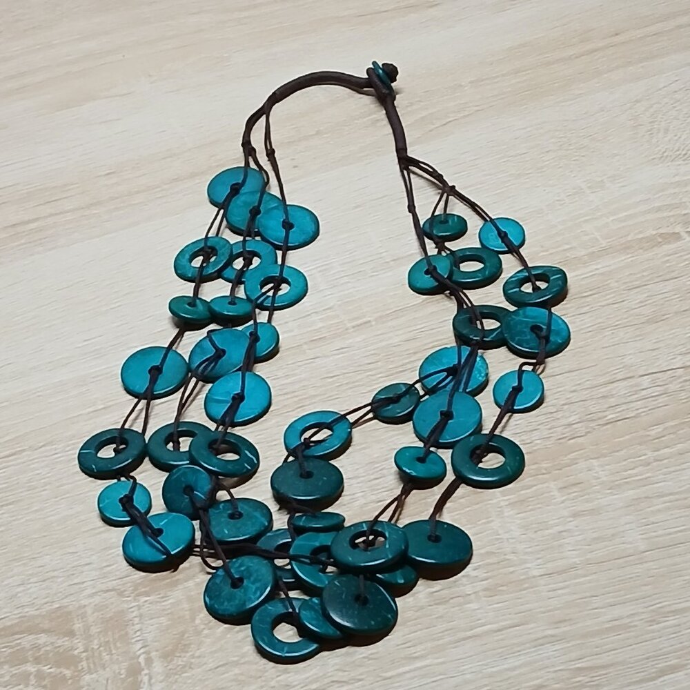 Fashion Vintage Costume Blue Disc Beaded Necklace Jewelry #75